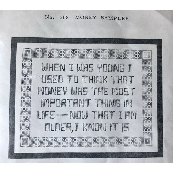 Vintage Cross Stitch Embroidery Kit Money Is Most Important Jane Snead Samplers - Picture 1 of 7